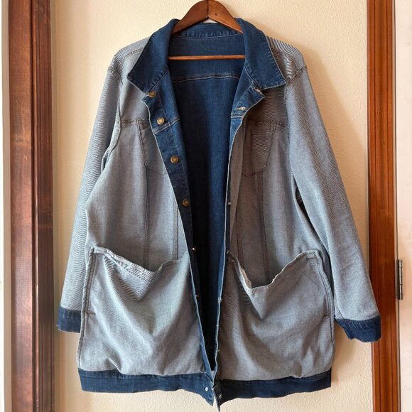 Woman Within Long Stretch Denim Jacket Jeans Medium Wash Pockets Plus Size 26 W - Picture 6 of 6
